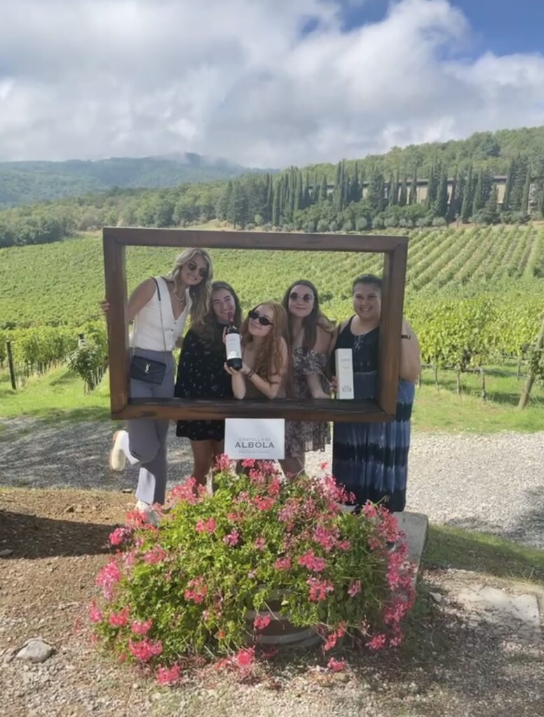 The photograph above is of students who studied in Florence in the Fall of 2022 at Albola Castle Winery.